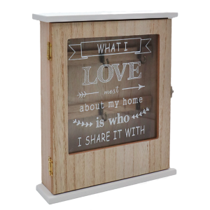 Portachiavi da parete in legno – 6 ganci in metallo per chiavi e accessori – design compatto 21x25,5x5,5 cm – organizer da ingresso o ufficio