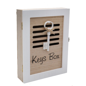 Portachiavi da parete in legno – 6 ganci in metallo per chiavi e accessori – design compatto 19x25,5x5,5 cm – organizer da ingresso o ufficio
