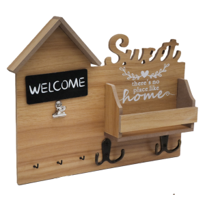 Portachiavi da parete in legno – 5 ganci in metallo per chiavi e accessori – design compatto 29x23,5 cm – organizer da ingresso o ufficio