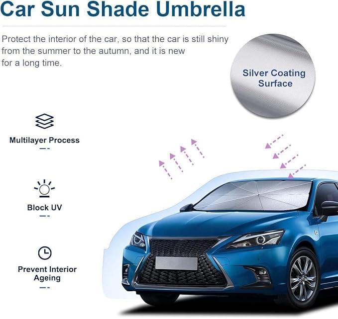 Ombrello Parasole Auto, 140x79 cm, Pieghevole, Protegge il Cruscotto, Copriparabrezza Schermo Raggi UV, Anti Caldo, Universale per Tutti i Tipi di Auto 