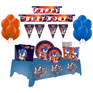 Kit compleanno sonic per 24 persone – set festa 116 pezzi con piatti, bicchieri, tovaglioli, palloncini, tovaglia, festoni e decorazioni – addobbi tema sonic per bambini ﻿
