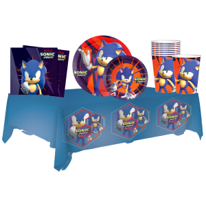 Kit compleanno sonic per 8 persone – set festa  con piatti 23cm e piatti 18cm, bicchieri, tovaglioli e tovaglia  – addobbi tema sonic per bambini