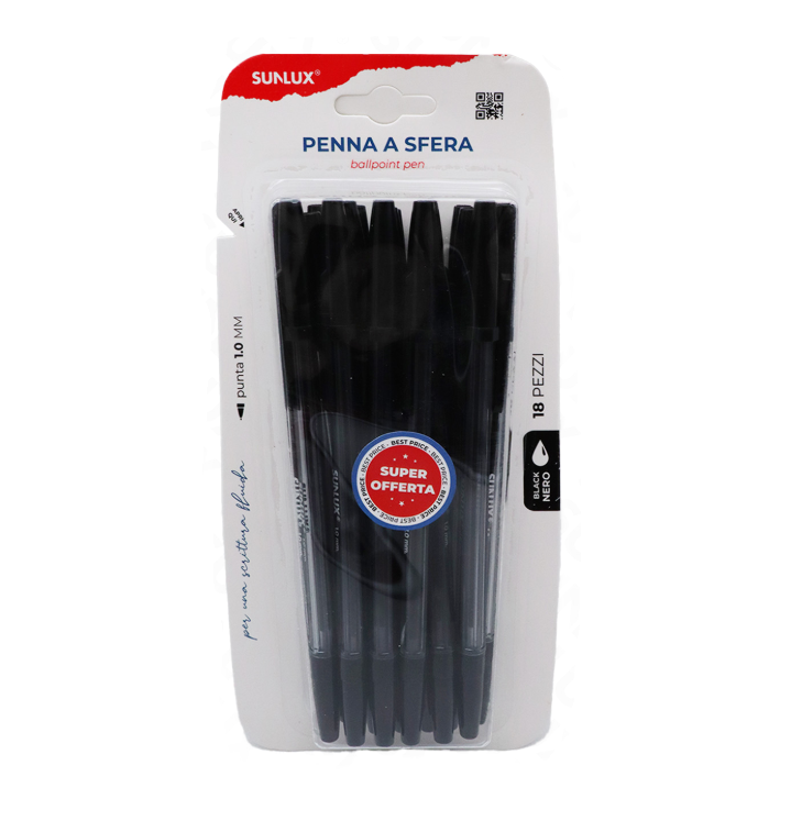 Penne a Sfera Nere 1.0mm, 18 Pezzi u2013 Punta Media u2013 Scrittura Scorrevole u2013 Inchiostro Nero