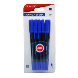 Penne a sfera nere 1.0mm, 18 pezzi – punta media – scrittura scorrevole – inchiostro blu