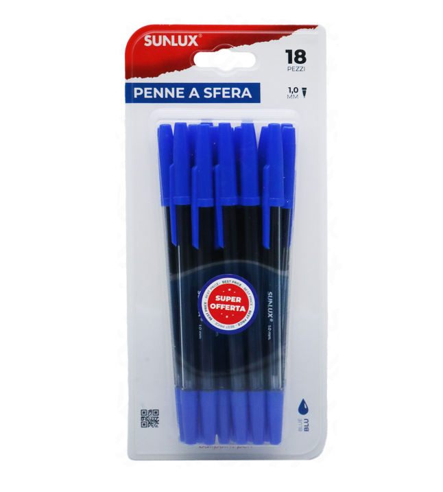 Penne a Sfera Nere 1.0mm, 18 Pezzi u2013 Punta Media u2013 Scrittura Scorrevole u2013 Inchiostro Blu