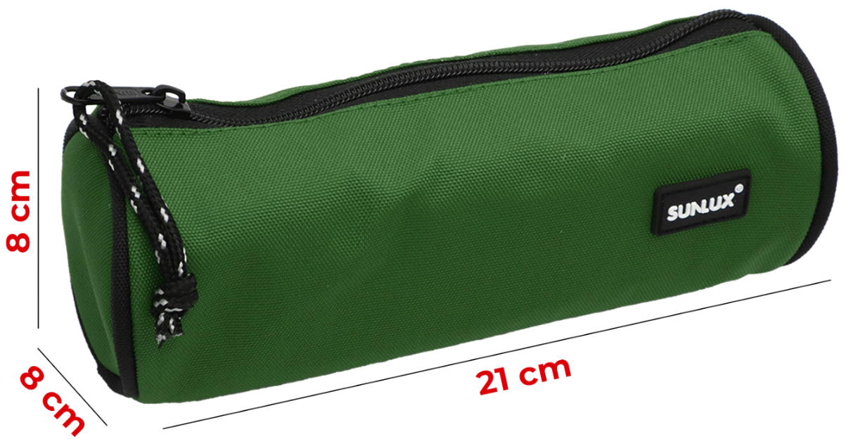 Astuccio Sunlux Verde 21x9x9 cm u2013 1 Scomparto con Zip per Scuola e Ufficio