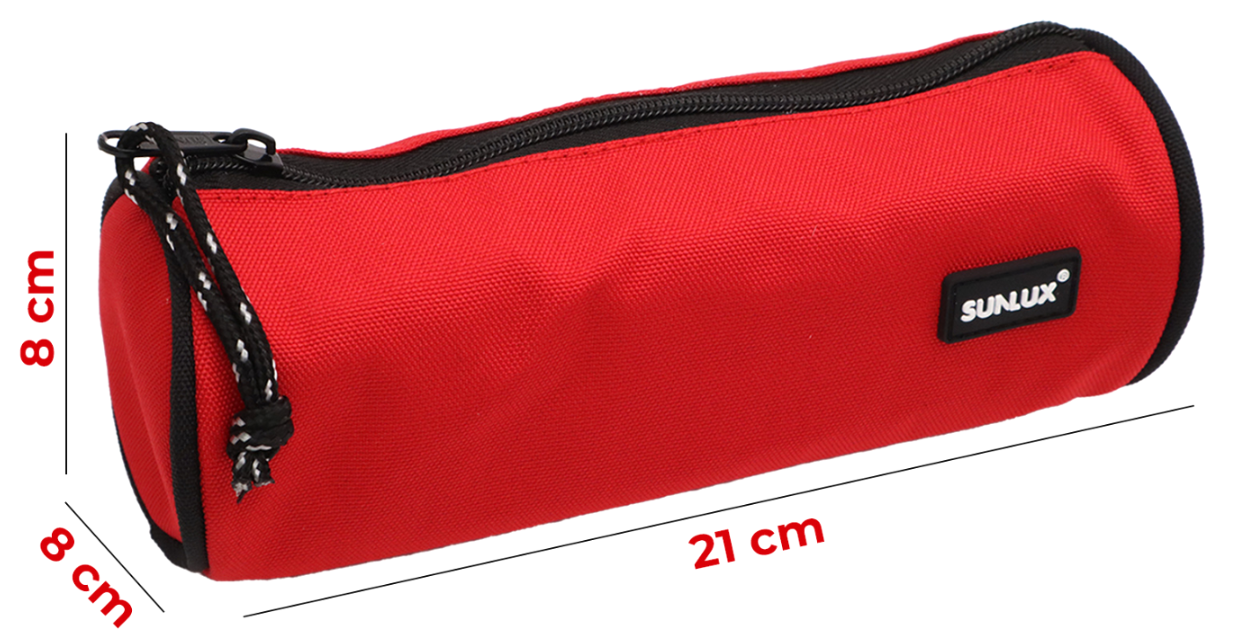 Astuccio Sunlux Rosso 21x9x9 cm u2013 1 Scomparto con Zip per Scuola e Ufficio