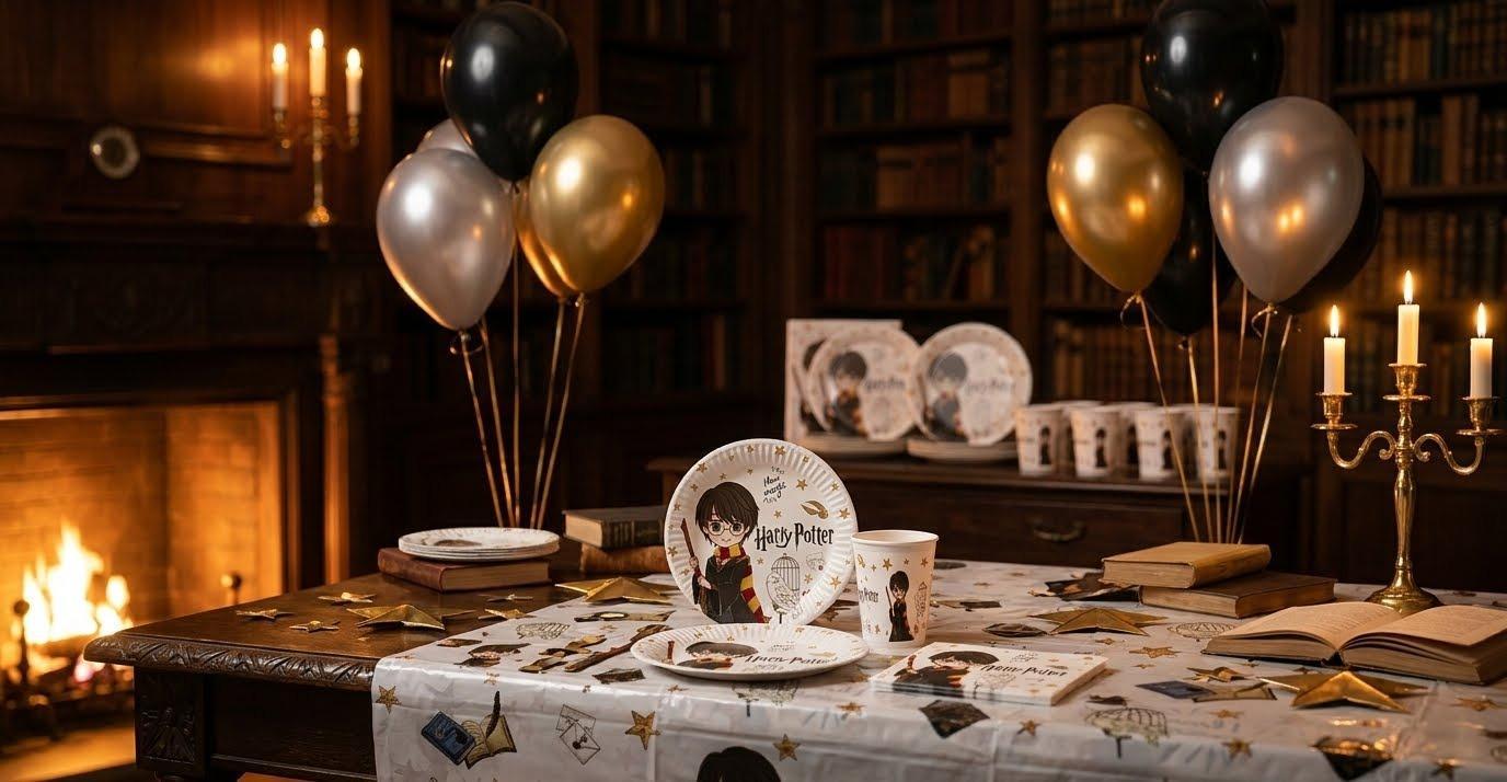wooparty set compleanno harry potter 8 ospiti (45 pezzi: 8 piatti 18cm, 8 piatti 23cm, 8 bicchieri, 20 tovaglioli, 1 tovaglia), decorazioni magiche per party a tema - foto 4