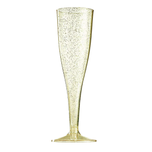 Set 6 flute oro glitter – calici eleganti in plastica da 200 ml | bicchieri per brindisi, festa, matrimonio, capodanno, eventi speciali | riutilizzabili – 6,5x17,5 cm