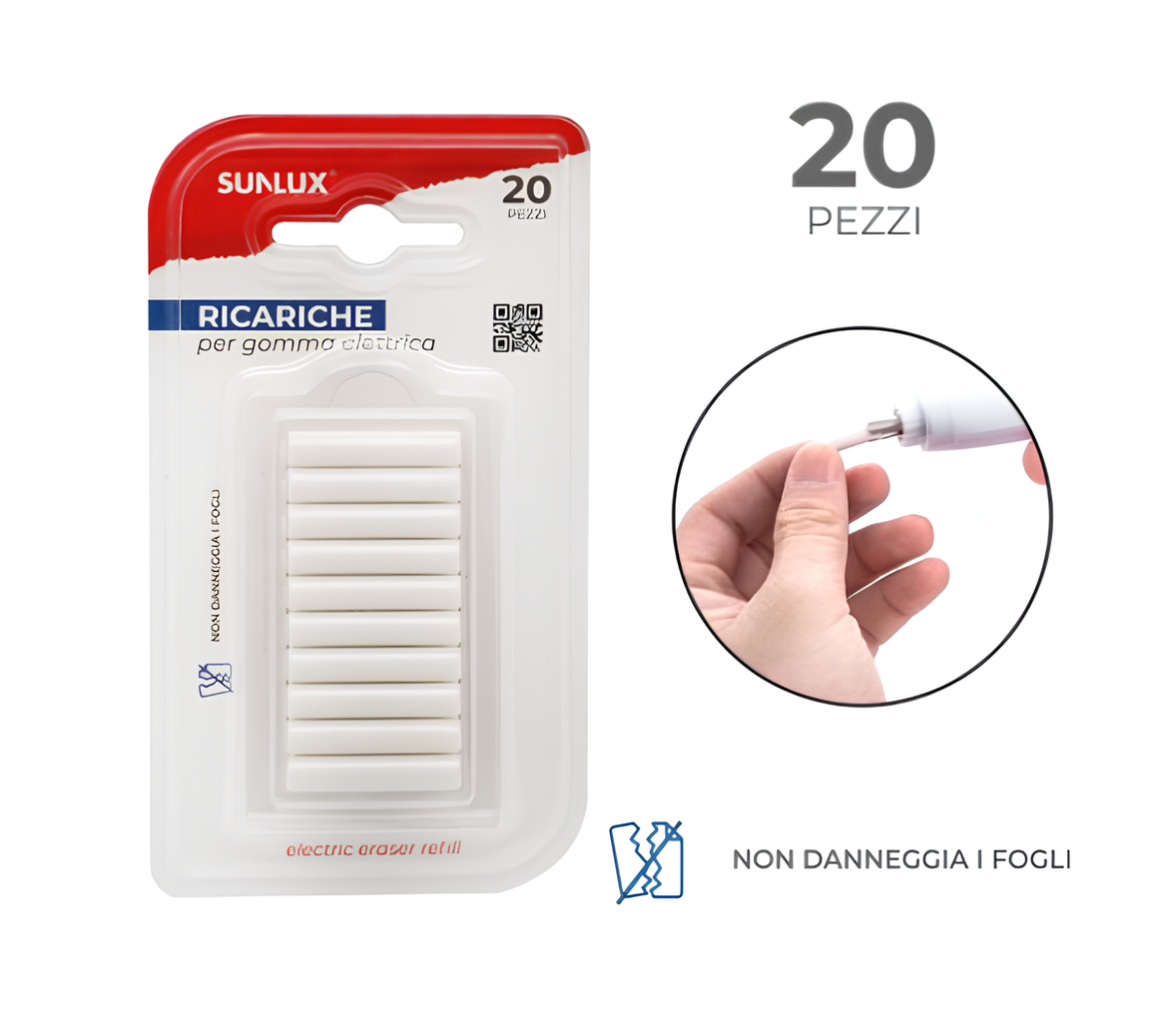 20 Ricariche per Gomma Elettrica u2013 Morbide, Sicure sui Fogli, Alta Qualitu00e0