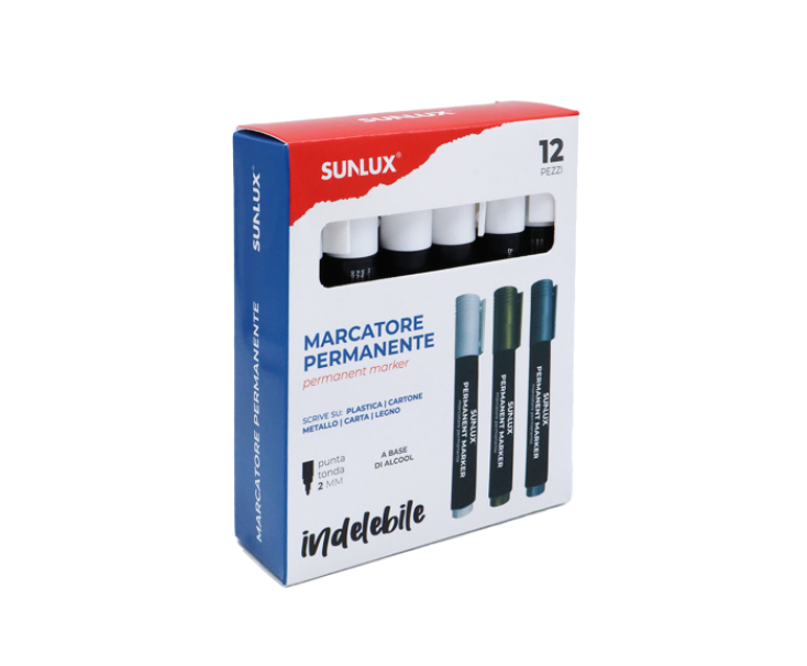 Marcatore Permanente Bianco a Base di Alcool - Punta Tonda 2mm - Confezione da 12 Pezzi - Scrive su Plastica, Cartone, Metallo, Legno