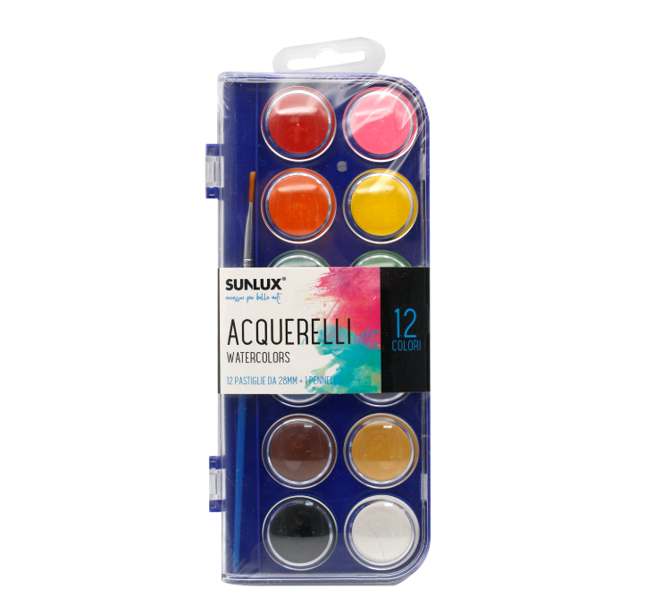 Acquerelli 12 Colori Classici u00d828mm con Pennello u2013 Set Pittura per Bambini, Scuola e Tempo Libero