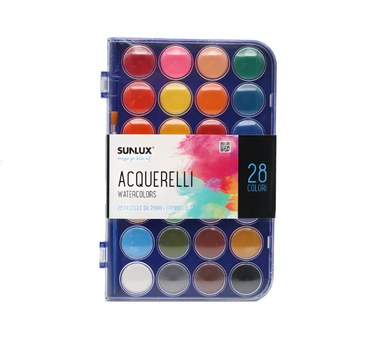 Acquerelli 28 Colori Classici u00d828mm con Pennello u2013 Set Pittura per Bambini, Scuola e Tempo Libero