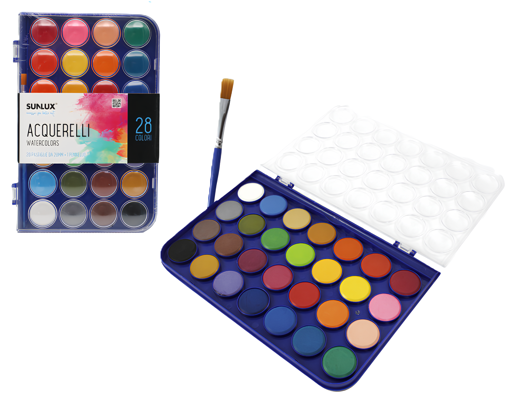Acquerelli 28 Colori Classici u00d828mm con Pennello u2013 Set Pittura per Bambini, Scuola e Tempo Libero