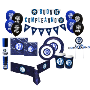 Set compleanno inter per 24 persone – set festa 106 pezzi con piatti, bicchieri, tovaglioli, palloncini, tovaglia, festoni, sparacoriandoli e topper torta – addobbi a tema per bambini e tifosi