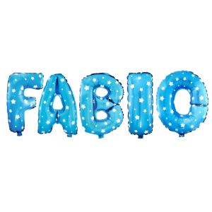 Palloncini nome fabio, kit scritto con lettere celesti altezza 35cm