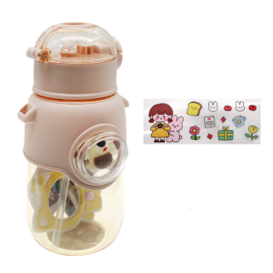 Borraccia termica bambini 740ml con cannuccia e adesivi – bottiglia riutilizzabile acqua caldo e freddo, design carino con oblo trasparente, antigoccia, 20cm – scuola, sport, viaggio