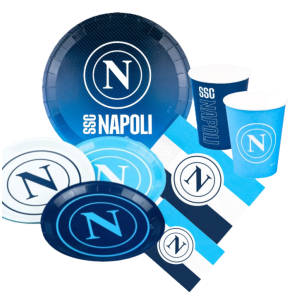 Kit festa di compleanno napoli calcio – set 6 ospiti con bicchieri, piatti, tovaglioli – decorazioni tavola e party a tema