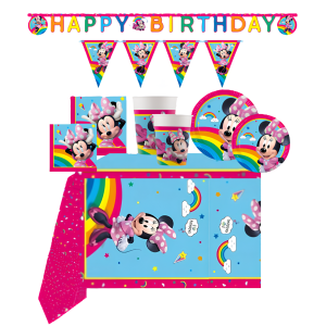 Set festa compleanno minnie mouse – kit addobbi con festoni, piatti, bicchieri, tovaglioli e tovaglia - decorazioni tavola per feste bambina a tema minnie