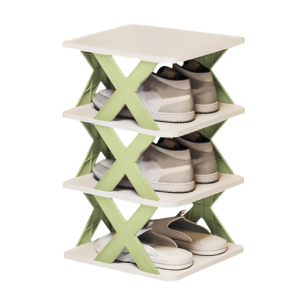 Scarpiera 4 ripiani in plastica, 24x26x67cm, 9 supporti laterali, phieghevole e salvaspazio