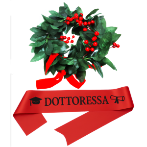 Corona laurea con fascia rossa dottoressa - accessori  laurea completi per uomo e donna - festa di laurea, gadget e decorazioni eleganti