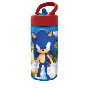 Borraccia sonic 410ml con cannuccia – bottiglia in plastica per bambini, leggera e antigoccia, design sonic the hedgehog