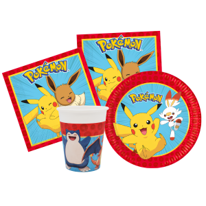 Kit compleanno tavola pokemon 16 persone (52 pezzi: 16 piatti 18cm, 16 bicchieri 200ml, 20 tovaglioli) in carta