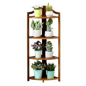 Angoliera in legno bambù a 4 ripiani, 30x30x100 cm, scaffale angolare naturale per piante, bagno o soggiorno