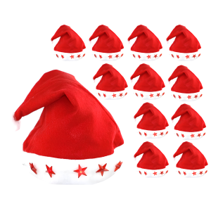 Cappello di natale con luci, confezione da 12 pezzi, cappello natalizio rosso e bianco 30x38 cm, morbido, luminoso e riutilizzabile – perfetto per feste, eventi, regali e decorazioni natalizie