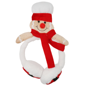 Copri orecchie cerchietto natalizio pupazzo pan di zenzero – fascia morbida per capelli con cappello e sciarpa rossa – accessorio natalizio per feste e eventi – 16x26 cm