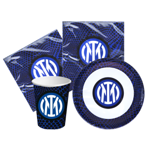 Kit festa di compleanno inter 16 persone  (16 piatti ⌀ 18 cm, 16 bicchieri di carta 250 ml, 20 tovaglioli 33x33 cm)