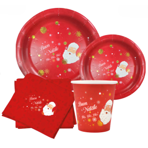 Set tavola di babbo natale - stoviglie in carta natalizia - 12 piatti 23cm, 12 piatti 18cm, 12 bicchieri, 12 tovaglioli, tema natale rosso e oro per feste, tavola natalizia e party