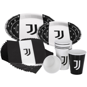 Kit festa di compleanno juventus 16 persone  (16 piatti ⌀ 18 cm, 16 bicchieri di carta 250 ml, 20 tovaglioli 33x33 cm)