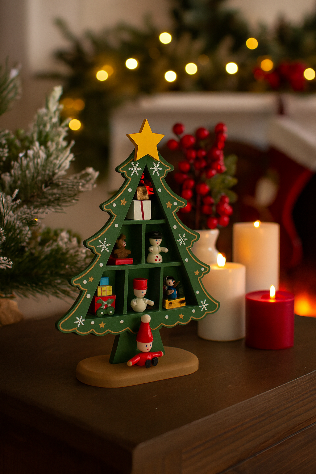 Decorazione di Natale u2013 Albero di Natale in Legno 18,5 cm, Addobbo Natalizio per Casa e Ufficio