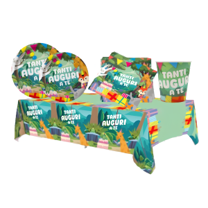 Set festa di compleanno animali nella giungla 12 ospiti, festa per bambini (49 pezzi: 12 piatti 23cm, 12 piatti 18cm, 12 tovaglioli, 12 bicchieri, 1 tovaglia)