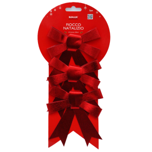 Fiocco di natale rosso metal 10x12cm 3 pezzi, decorazione nalizia per albero, porta e interni, addobbo fiocco di natale