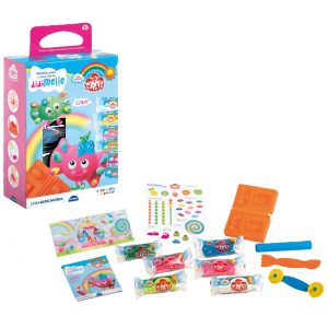 Pasta modellabile didòmelle, 6x50g di pasta, formine 3d, mattarello, coltellino, ruzzola, cartoncini gioco e didoguida – made in italy