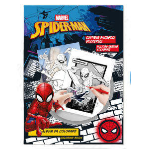 Album da colorare spiderman con stickers inclusi, libro da colorare per bambini, formato a4, attività creative con spiderman