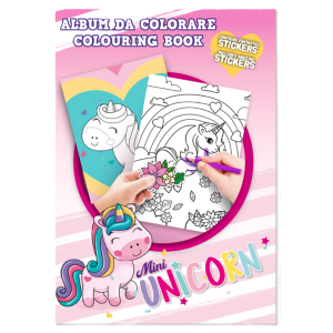 Album da colorare unicorn con stickers inclusi, libro da colorare per bambini, formato a4, attività creative con unicorno