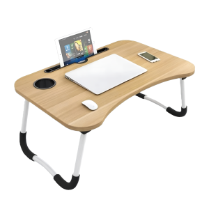 Tavolino da letto pieghevole in mdf 60x40 cm – tavolo da colazione con porta tablet e smartphone, design ergonomico, resistente all’umidità – ideale per pc, colazione e relax