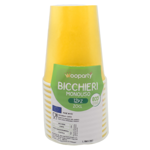 Bicchieri in carta giallo monouso 200ml, confezione da 12 bicchieri