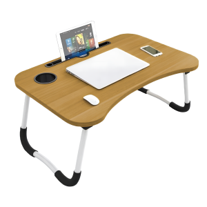 Tavolino da letto pieghevole in legno scuro 60x40 cm – tavolo da colazione con porta tablet e smartphone, design ergonomico – ideale per pc, colazione e relax