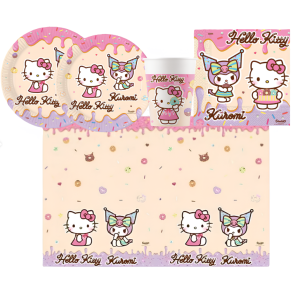 Kit compleanno hello kitty per 8 persone - set festa con piatti 23cm, bicchieri, tovaglioli e tovaglia - addobbi tema hello kitty per bambini