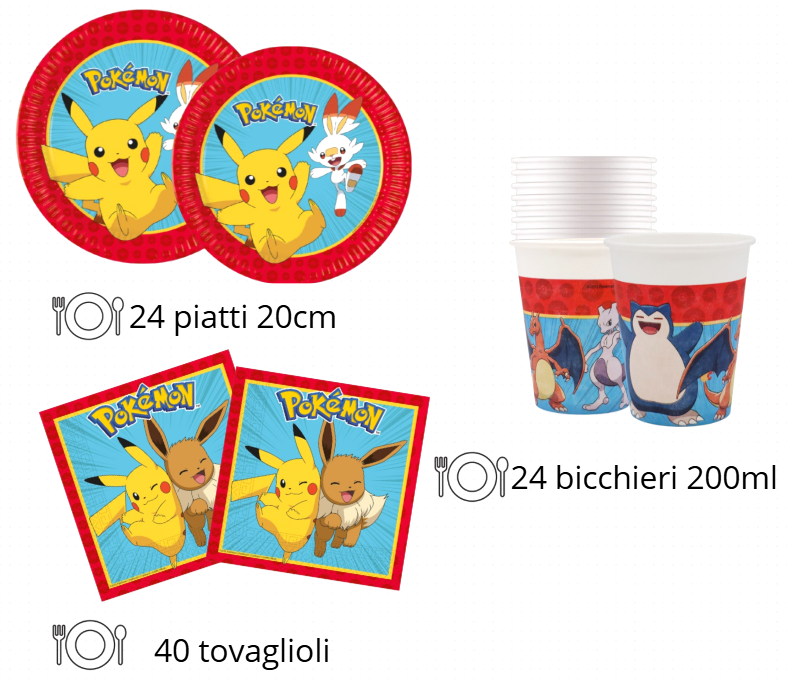 Kit Compleanno Pokemon per 24 Persone