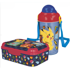 Set merenda pokemon bambino – portapranzo 1 scomparto e borraccia 465 ml, pranzo e merenda, ideale per bambini e fan pokemon