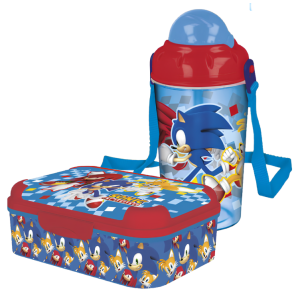 Set merenda sonic bambino – portapranzo 1 scomparto e borraccia 465 ml, pranzo e merenda, ideale per bambini e fan sonic