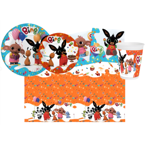 Kit compleanno bing per 8 persone - set festa con piatti 23cm e piatti 18cm, bicchieri, tovaglioli e tovaglia - addobbi tema bing per bambini