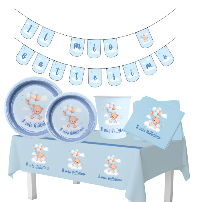 Set Battesimo bambino Celeste 24 ospiti 