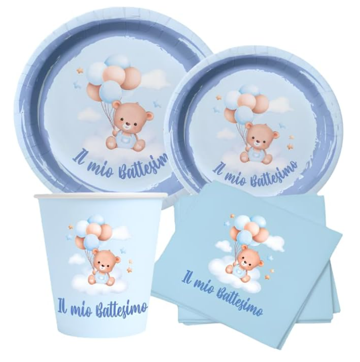 Set Battesimo bambino Celeste 24 ospiti 