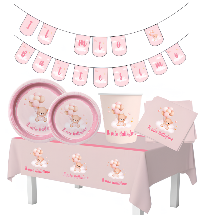 Set Battesimo bambina Rosa 24 ospiti